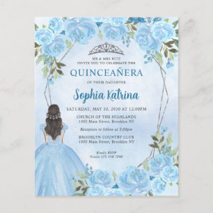 Budget Dusty Blue Gray Floral Princess Quinceañera
