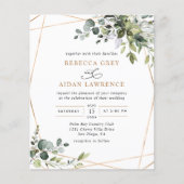 Budget Dusty Blue Greenery Gold Wedding Uitnodigin (Voorkant)