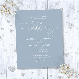 Budget Dusty Blue Hearts Script Weddenschap Uitnod