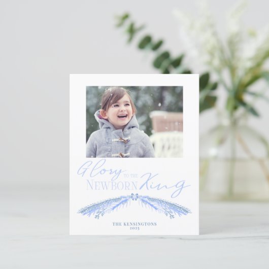 Budget Dusty Blue Kerstpine Holiday Foto (Staand voorkant)