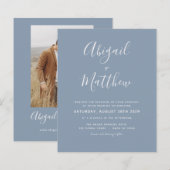 Budget Dusty Blue Modern Photo Wedding Invitation (Voorkant / Achterkant)