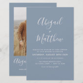 Budget Dusty Blue Modern Photo Wedding Invitation (Voorkant / Achterkant)