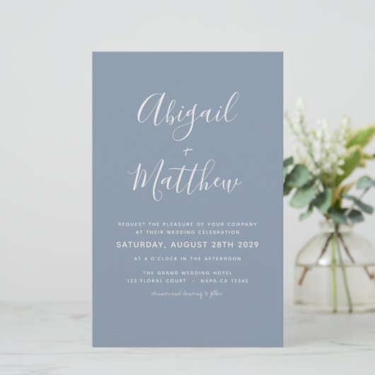 Budget Dusty Blue Modern Photo Wedding Invitation (Staand voorkant)