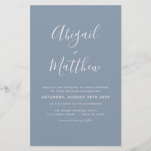 Budget Dusty Blue Modern Photo Wedding Invitation Flyer (Voorkant)
