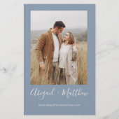 Budget Dusty Blue Modern Photo Wedding Invitation Flyer (Achterkant)