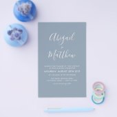 Budget Dusty Blue Modern Photo Wedding Invitation Flyer (Enkel)