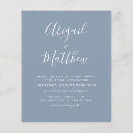 Budget Dusty Blue Modern Photo Wedding Invitation Flyer