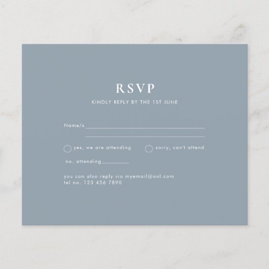 Budget Dusty Blue Monochrome Wedding RSVP Flyer (Voorkant)