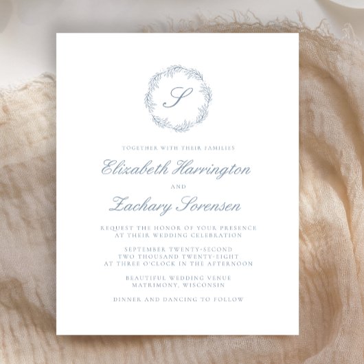 Budget Dusty Blue Monogram Wreatscript Wedding