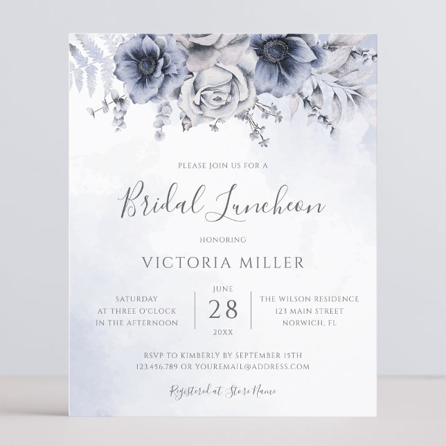 Budget Dusty Blue Navy Floral Bridal Luncheon (Creator heeft geüpload)