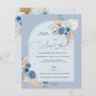 Budget Dusty Blue Pampas Bridal Shower Uitnodiging