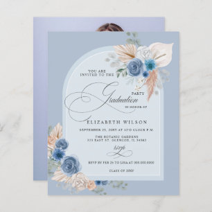 Budget Dusty Blue Pampas Foto Afstuderen Invite