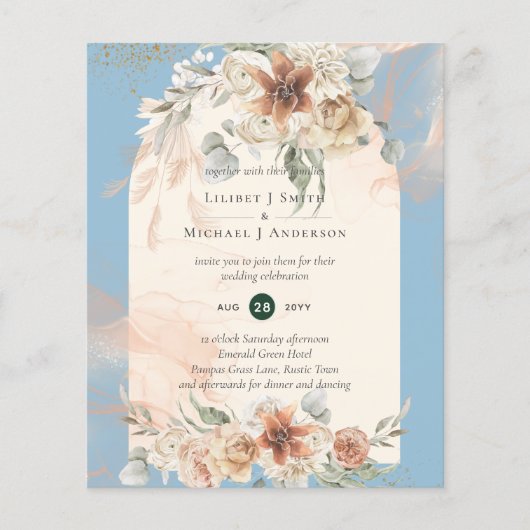 BUDGET Dusty Blue Pampas Grass Wedding Flyer (Voorkant)