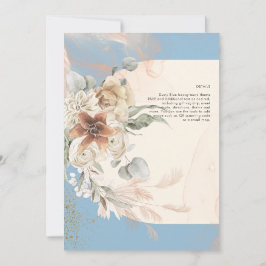 BUDGET Dusty Blue Pampas Grass Wedding Kaart (Achterkant)