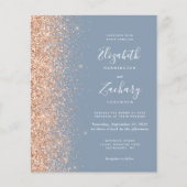 Budget Dusty Blue Peach Glitter Wedding Invite (Voorkant)