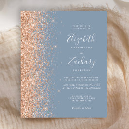Budget Dusty Blue Peach Glitter Wedding Invite