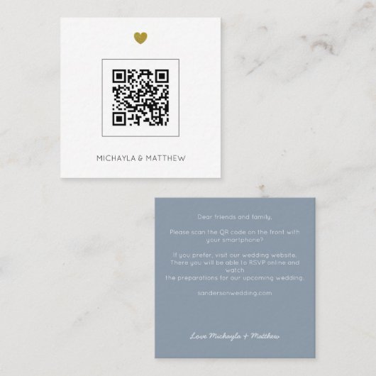 Budget Dusty Blue QR Code Bruiloft uitnodiging (Voorkant / Achterkant)