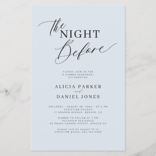 Budget dusty blue rehearsal dinner invitation flyer (Voorkant)