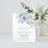 Budget Dusty Blue Roos Baby shower Invitation (Staand voorkant)