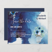 BUDGET Dusty Blue Save Dates Monochromatic Wedding (Voorkant / Achterkant)
