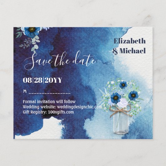BUDGET Dusty Blue Save Dates Monochromatic Wedding (Voorkant)