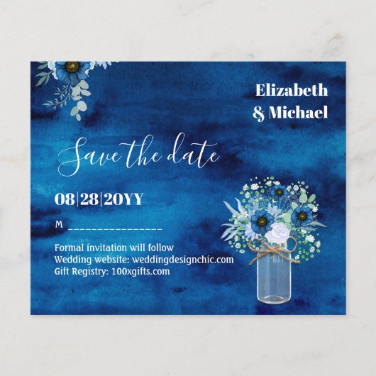 BUDGET Dusty Blue Save Dates Monochromatic Wedding (Voorkant)