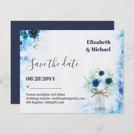 BUDGET Dusty Blue Save Dates Rustic Wedding (Voorkant / Achterkant)