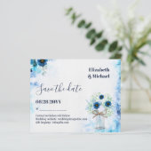 BUDGET Dusty Blue Save Dates Rustic Wedding (Staand voorkant)