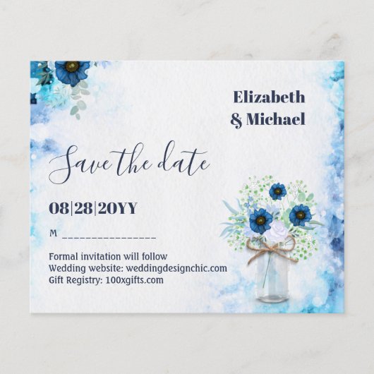 BUDGET Dusty Blue Save Dates Rustic Wedding (Voorkant)