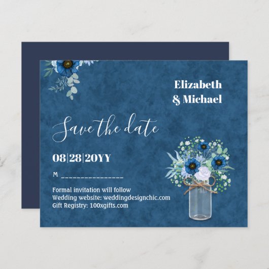 BUDGET Dusty Blue Save Dates Rustic Wedding (Voorkant / Achterkant)