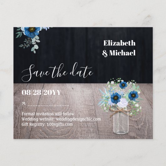 BUDGET Dusty Blue Save Dates Rustic Wedding (Voorkant)