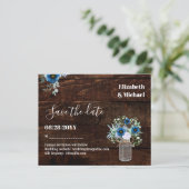 BUDGET Dusty Blue Save Dates Rustic Wedding (Staand voorkant)