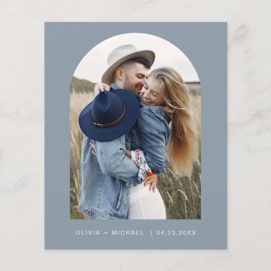 Budget Dusty Blue Save the Date Foto Aankondiging (Voorkant)
