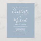 Budget Dusty Blue Script Photo Weduwen Invitation (Voorkant)