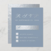 Budget Dusty Blue Silver Calligraphy Wedding RSVP (Voorkant / Achterkant)