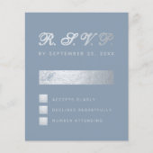Budget Dusty Blue Silver Calligraphy Wedding RSVP (Voorkant)