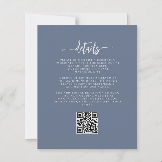 Budget Dusty Blue Silver Floral QR Code Wedding (Achterkant)