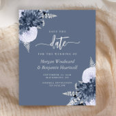 Budget Dusty Blue Silver Floral Save the Date