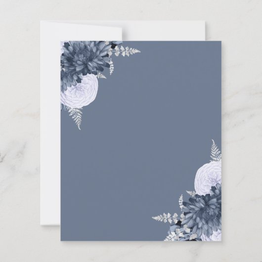 Budget Dusty Blue Silver Floral Wedding Invite (Achterkant)