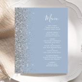 Budget Dusty Blue Silver Glitter Edge Wedding Menu