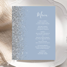 Budget Dusty Blue Silver Glitter Edge Wedding Menu