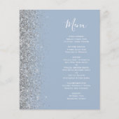 Budget Dusty Blue Silver Glitter Edge Wedding Menu (Voorkant)