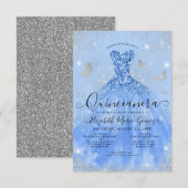 Budget Dusty Blue Silver Glitter Gown Quinceanera Notitiekaartje (Voorkant / Achterkant)