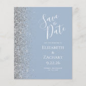 Budget Dusty Blue Silver Glitter Save the Date (Voorkant)
