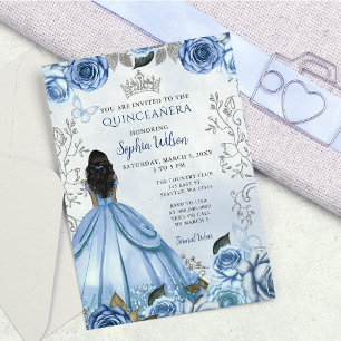 Budget Dusty Blue Silver Prinses Quinceañera