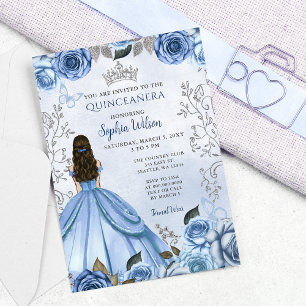 Budget Dusty Blue Silver Prinses Quinceañera
