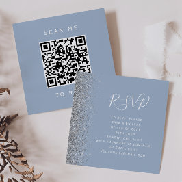 Budget Dusty Blue Silver Wedding QR Code RSVP Informatiekaartje