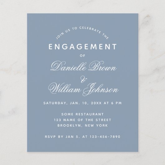 Budget Dusty Blue Simple Verloving Invitation (Voorkant)
