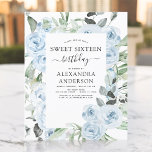 Budget Dusty Blue Sweet Sixteen Birthday Party<br><div class="desc">Budget Dusty Blue Floral Rozen en Eucalyptus Botanical Greenery Waterverf Spring of Summer Sweet Sixteen Birthday Party Invitations - omvat prachtige en elegante scripttypografie met moderne tropische botanische bloemen en groen voor de speciale zoete 16 viering.</div>