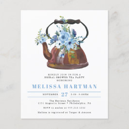 Budget Dusty Blue Tea Bridal Shower Uitnodiging